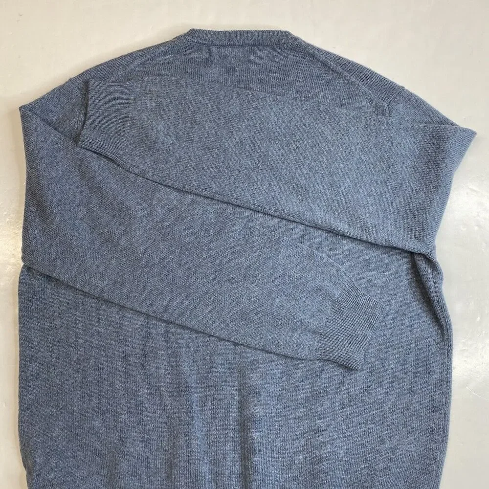 Merino Wool Sweater Mens XL J Crew Blue Long Sleeve Knit V-Neck Casual Top